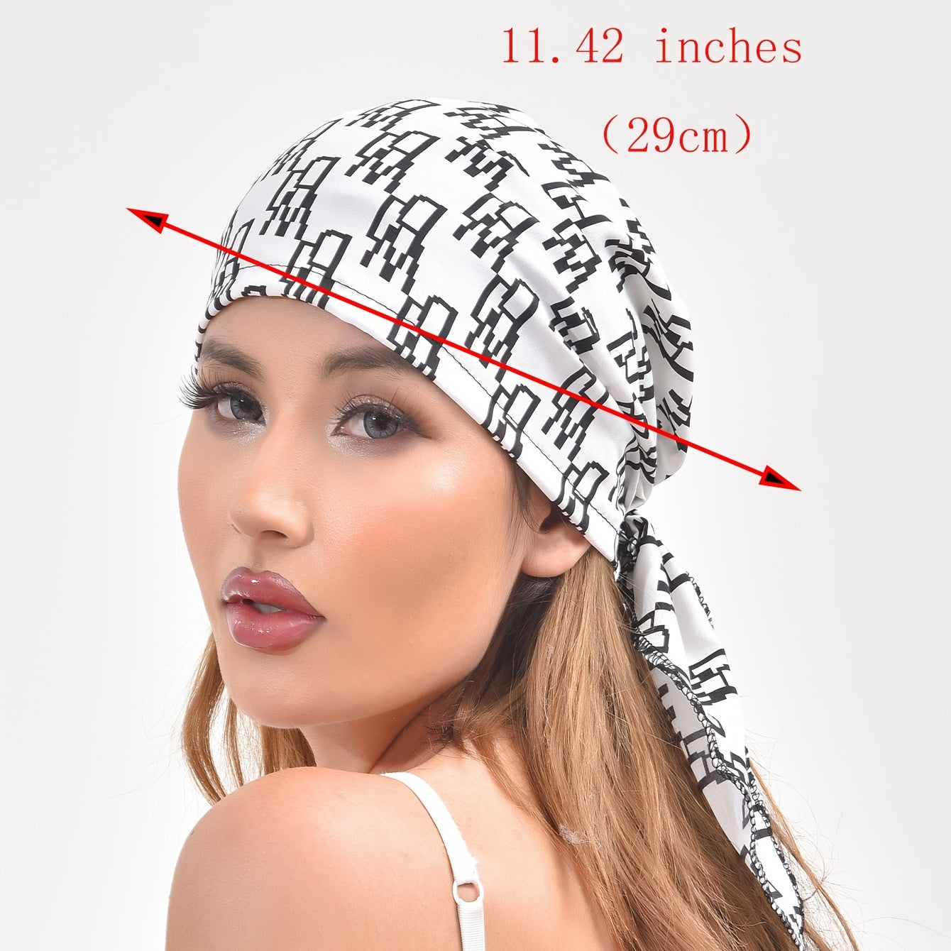 Geometric Print Turban Hat Hair Cap Lightweight Ribbon Long Hair Bonnet