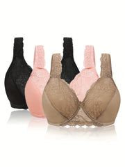 3-Pack Lace Full Cover Underwire Bras Set - Plus Size