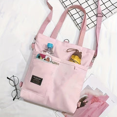 Letter Patch Decor Canvas Handbag Shoulder Bag Women's Functional Backpack