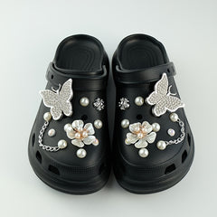 Charms Bling Shoe Decorations Flower&Silver Butterfly Faux Pearl Accessories