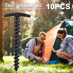 10pcs Durable Screw Anchor Tent Pegs - Rust Resistant Ground Nails