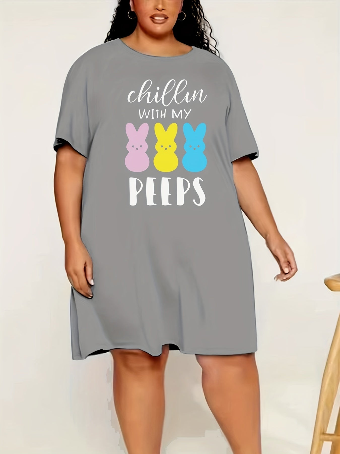  Cartoon Rabbit Print Nightdress