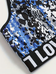 Leopard Bra & Panties Set Criss Cross Back Sports Bra & Letter Print Panties