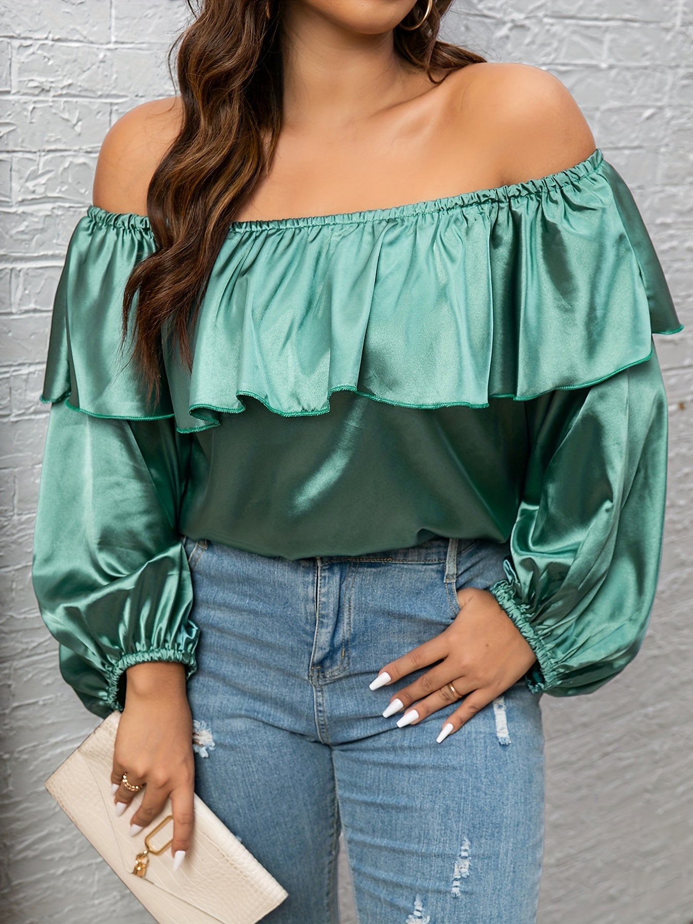  Casual Blouse Women's Plus Solid Layered Ruffle Trim Top