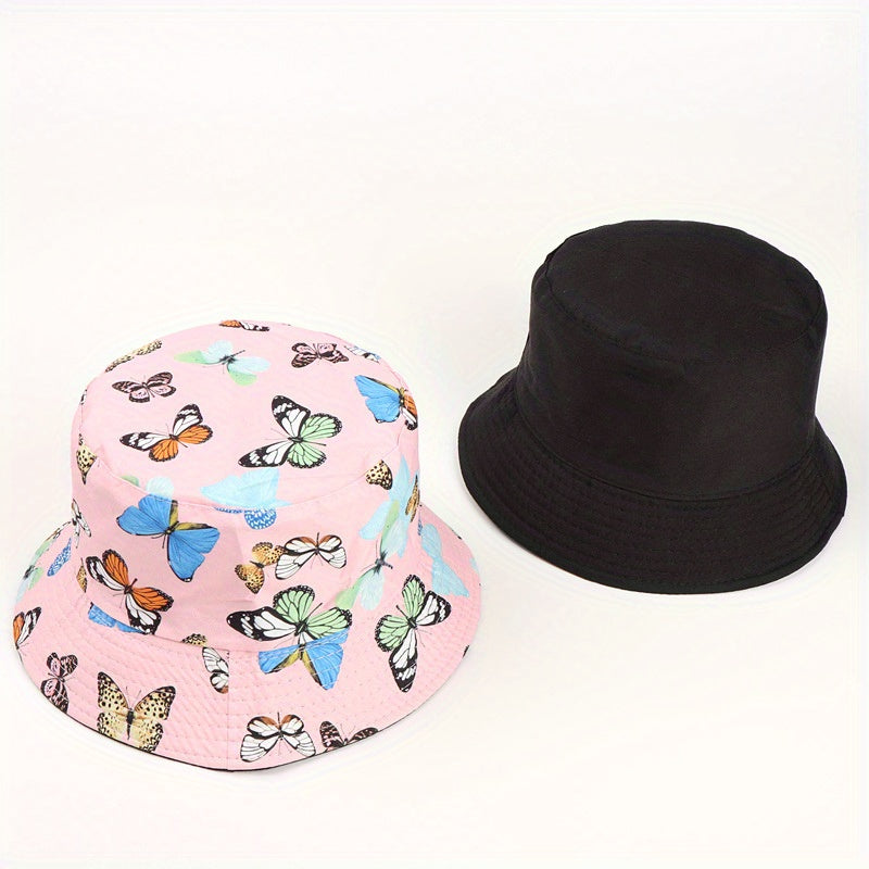 Butterfly Print Reversible Bucket Hat Fisherman Cap Unisex Sunscreen