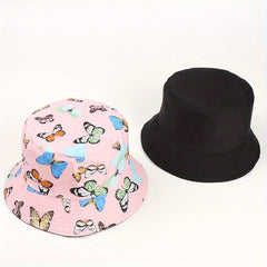 Butterfly Print Reversible Bucket Hat Fisherman Cap Unisex Sunscreen