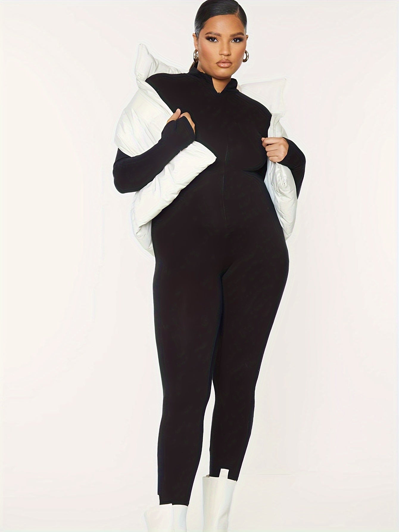  Solid High Neck Skinny Jumpsuit