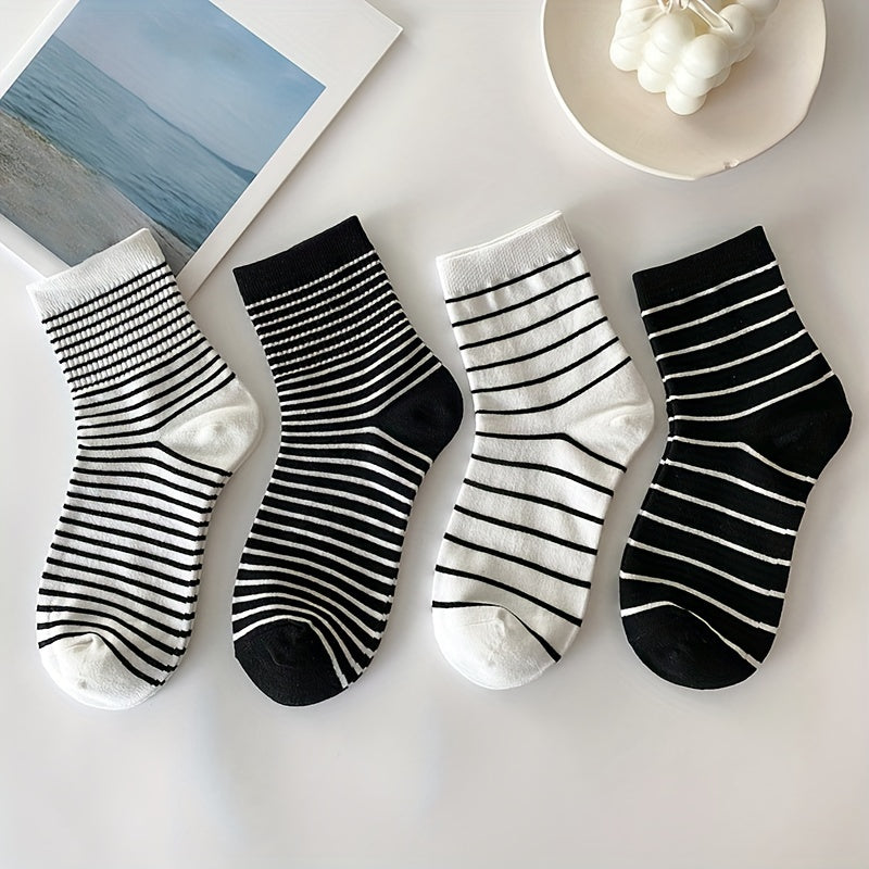 6 Pairs Striped Crew Socks for Women