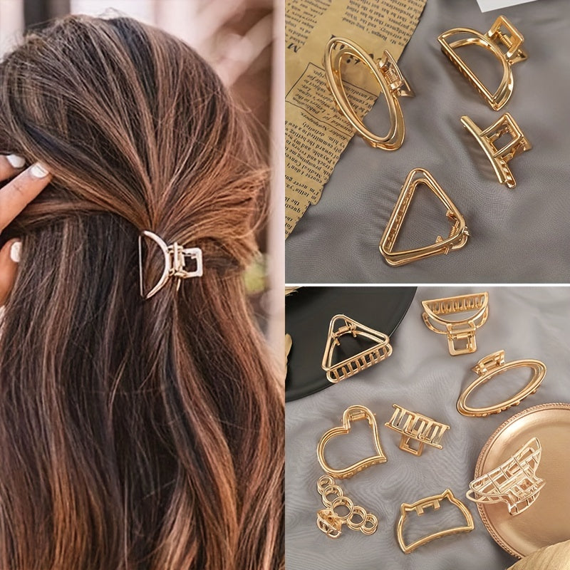 5PCS Hollow Heart Metal Hair Claw Clips Non Slip Mini Golden Geometric Barrettes
