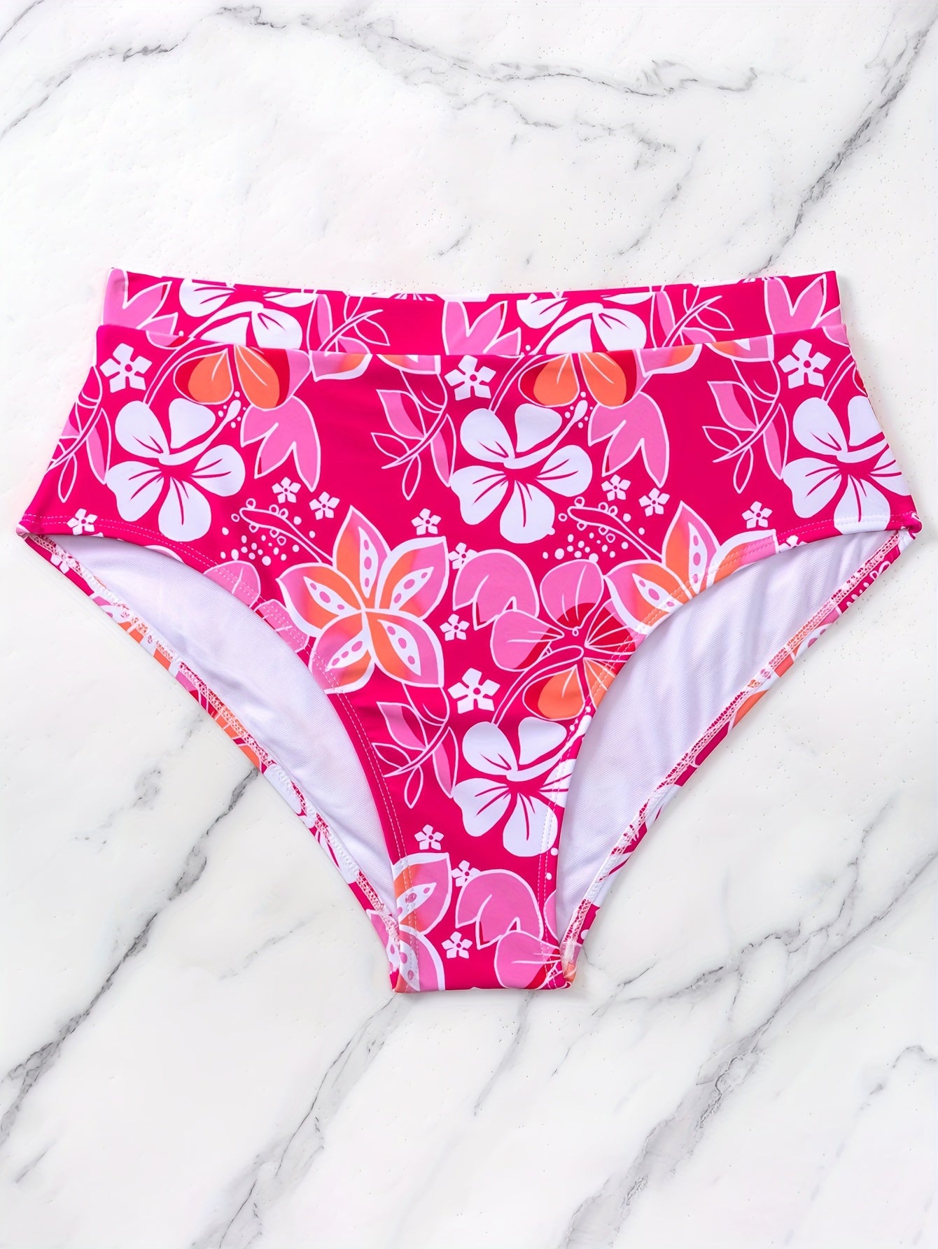 Pink Floral Print High Waist Bikini Bottoms