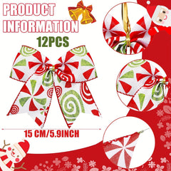12pcs Christmas Candy Bows 15 24 Cm Red Green Candy Bows Xmas Tie Bows