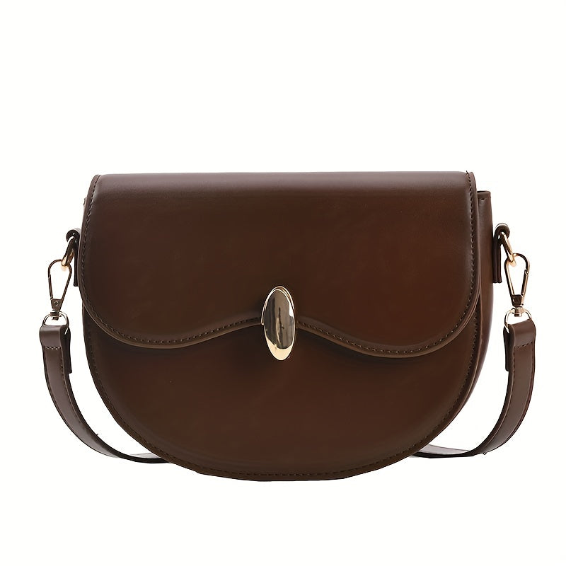 Vintage Saddle Bag Solid Buckle Flap Purse Faux Leather Crossbody
