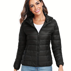 Women's Sports Hooded Puffer Jacket Solid Causal Down Long Sleeve