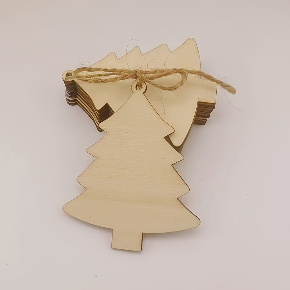 10pcs Wooden Hollow Out Christmas Tree Decorative Hanging Ornaments