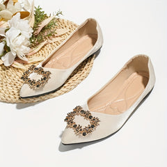 Women's Rhinestone Satin Flats Wedding Ballet Shoes