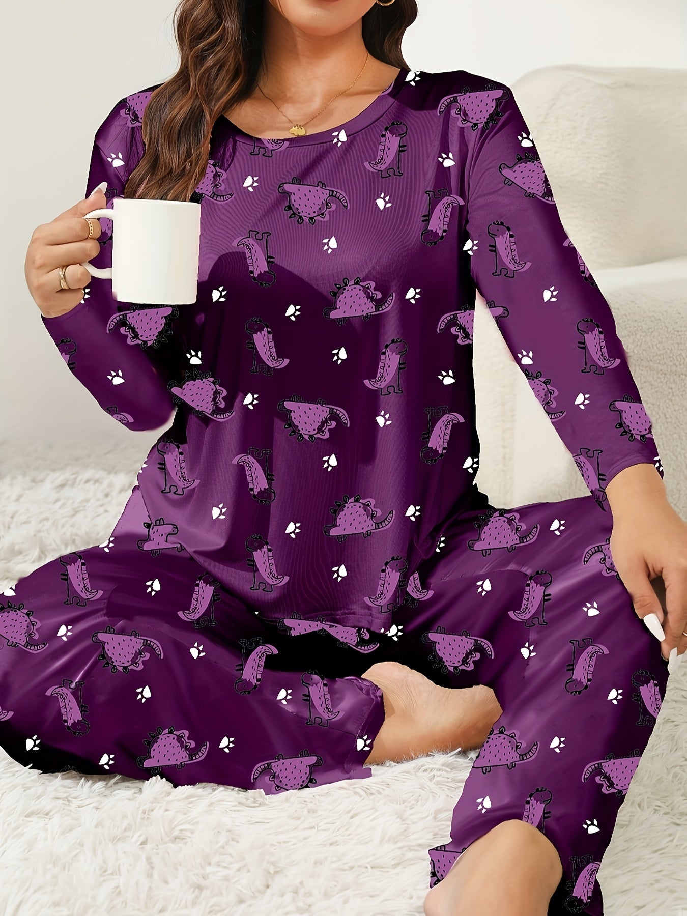  Dino & Paw Print Long Sleeve Pajama Set