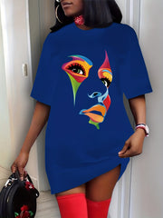  Abstract Print Short Sleeve High Stretch Dress