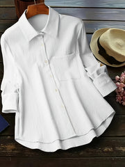  Casual Blouse Women's Solid Crinkle Button Up Long Sleeve Blouse