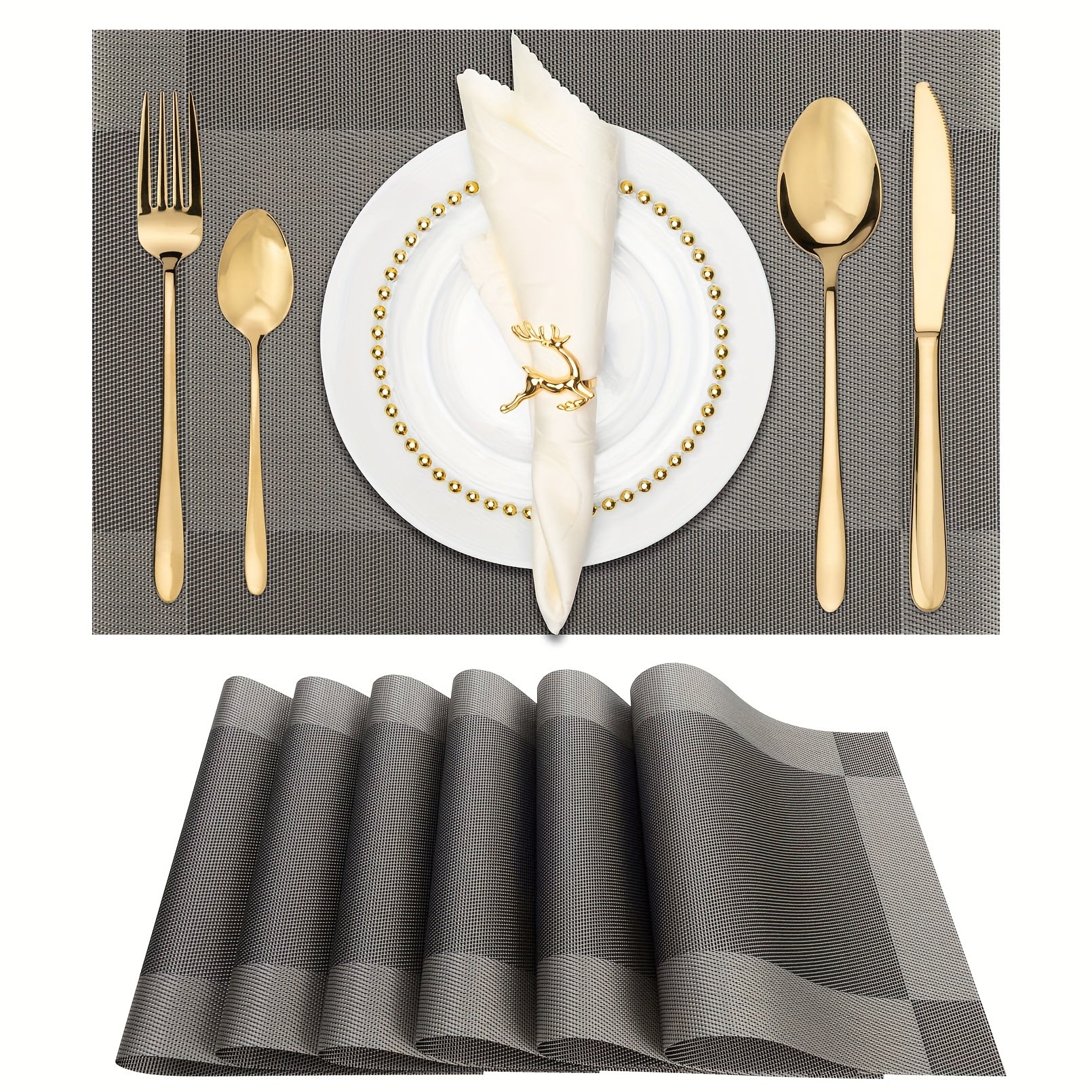4pcs Single Frame Corners Placemat PVC Teslin Woven Table Mat