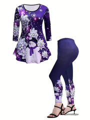  2 Piece Set Women's Floral Top & Denim Leggings Outfits