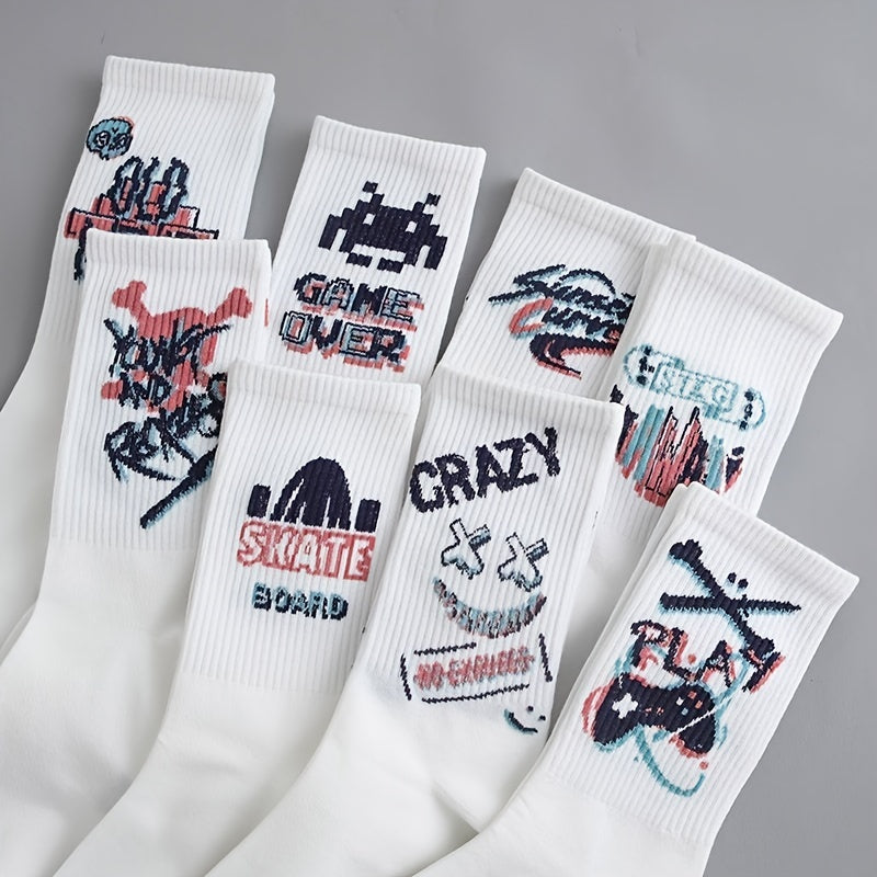8 Pairs Funny Letter Graffiti Socks Women's Mid Tube Stockings