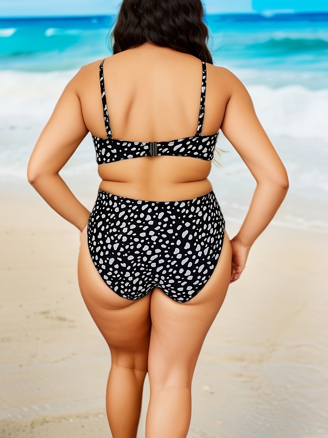 Polka Dot Plus Size Bikini Set - Square Neck Bra & Panty Swimsuit