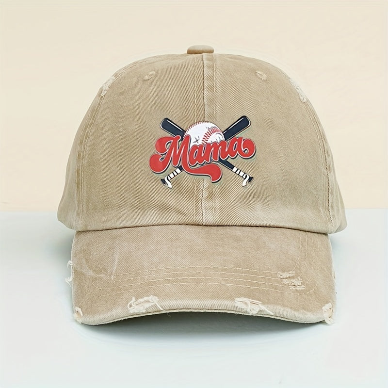 MAMA Ponytail Ripped Baseball Cap Washed Distressed Dad Hat