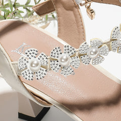 Women's Pointed Toe Flower Ankle Strap Sandals High Heels