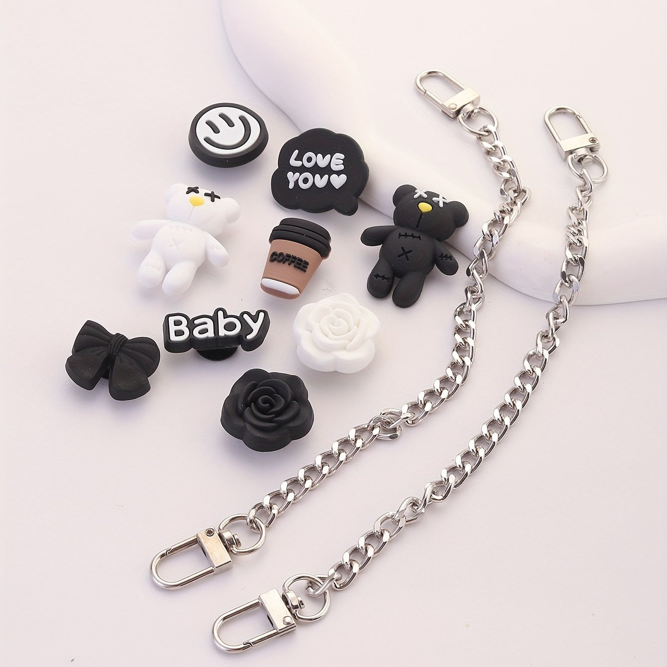 11pcs Cartoon Shoe Charm Set - Chain & Pattern Clogs Buckle For Sandal Slipper