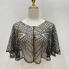 Sequin Embroidery Lace Shawl Sparkly Cape Breathable Mesh Short Cardigan
