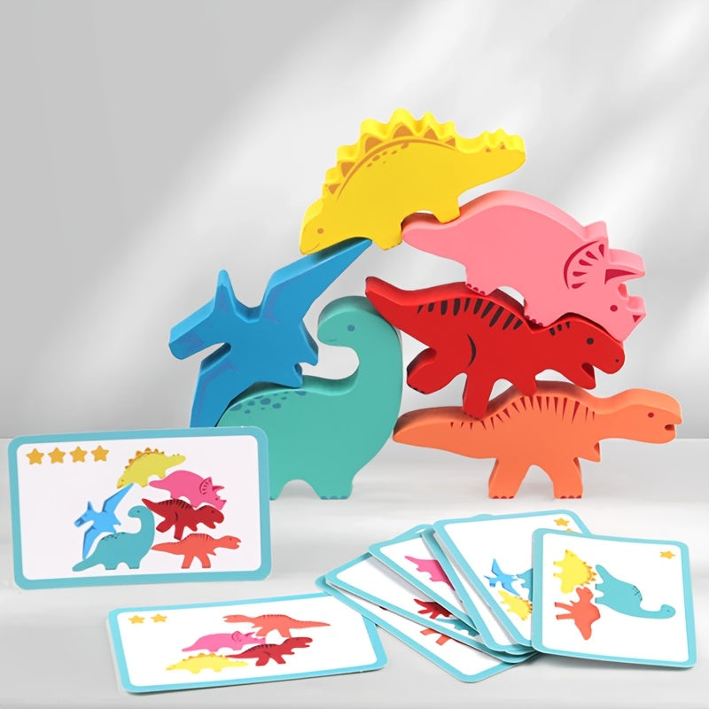 Wooden Dinosaur Stacking Game Educational 3D Building Toy