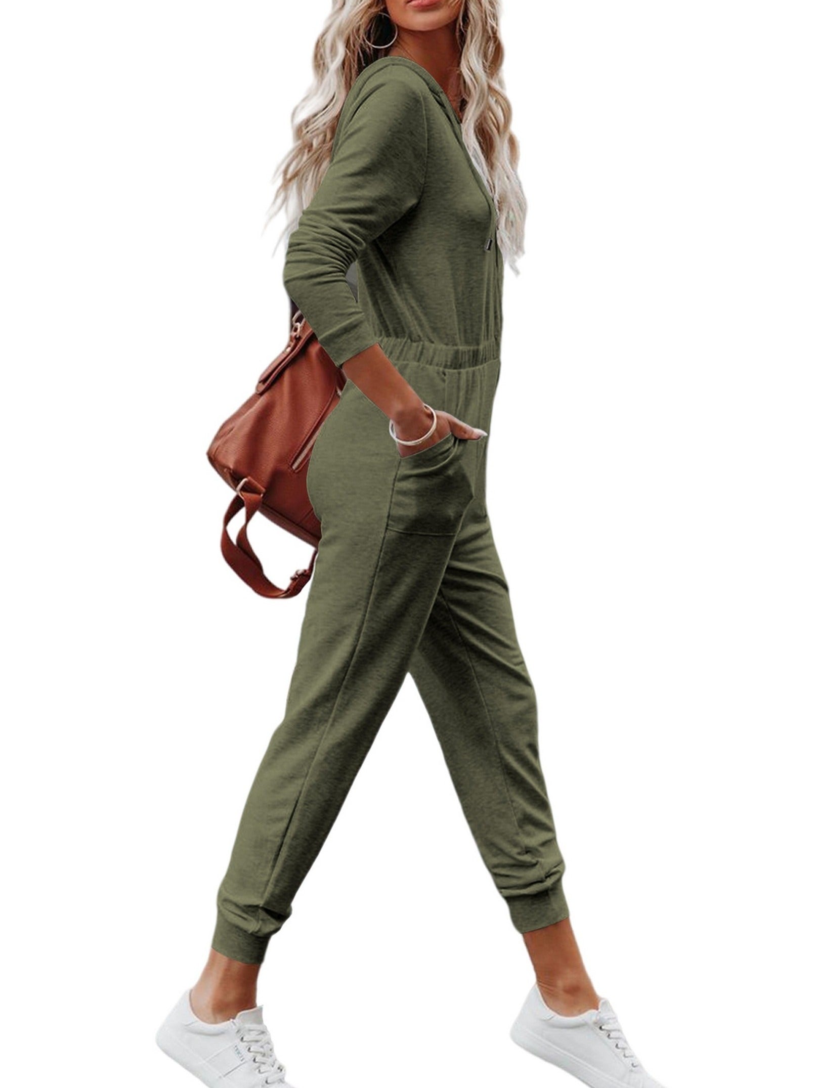 Women's Casual Hoodie Jumpsuit Solid Wide Leg
