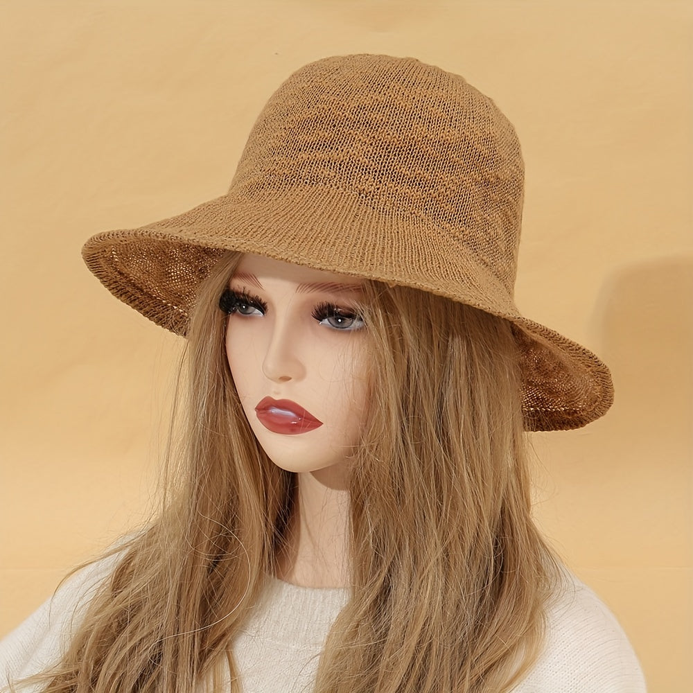 Hollow Crochet Casual Sun Hat Breathable Solid Bucket Hat Lightweight Travel