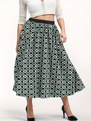  Women's Maxi Skirt Geometric Print High Rise Elastic Waist