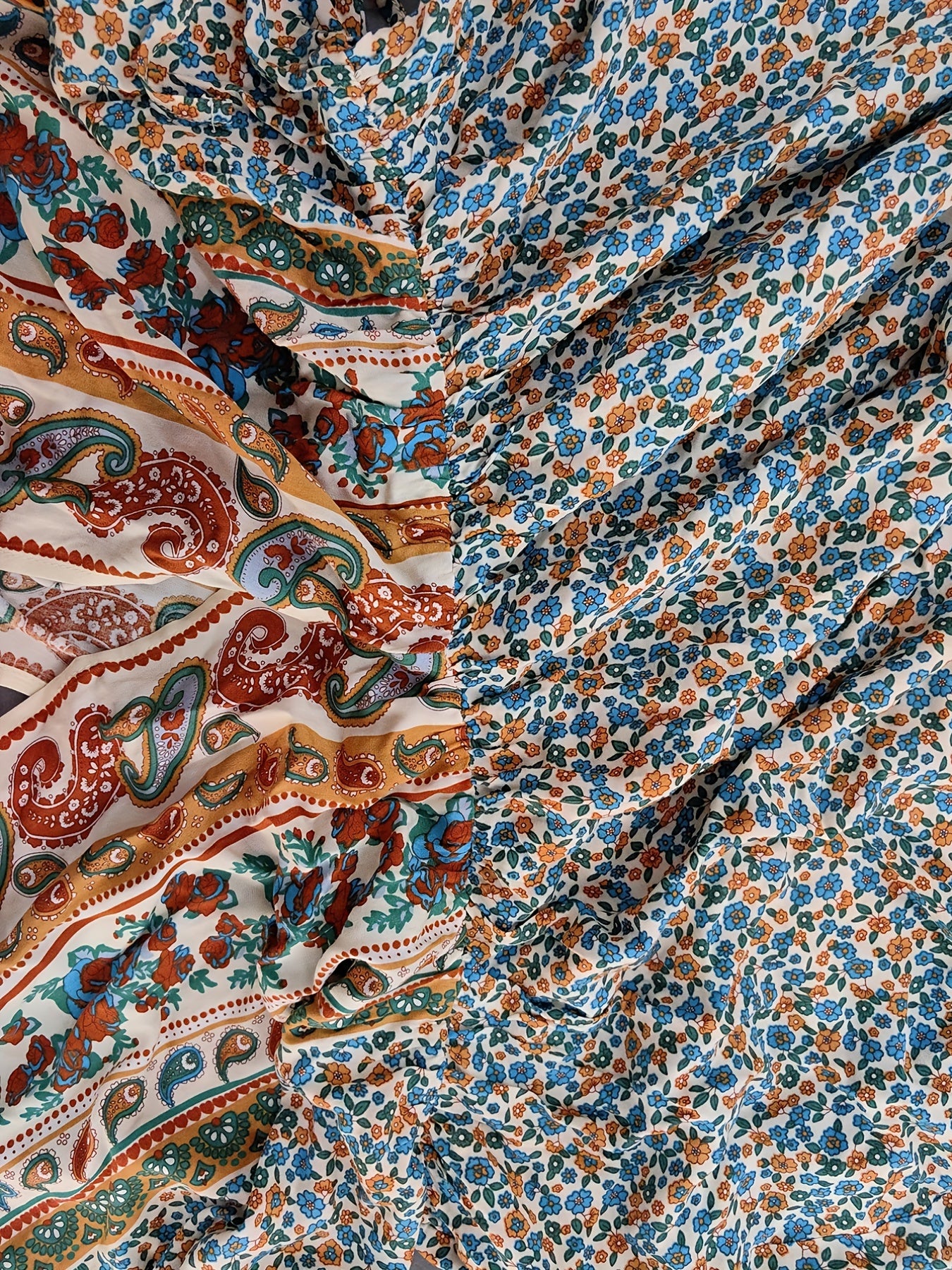  Colorblock Paisley Floral Maxi Dress