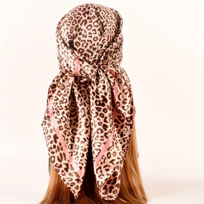 Leopard Print Square Scarf Classic Shawl Women Silk Head Wrap Vintage