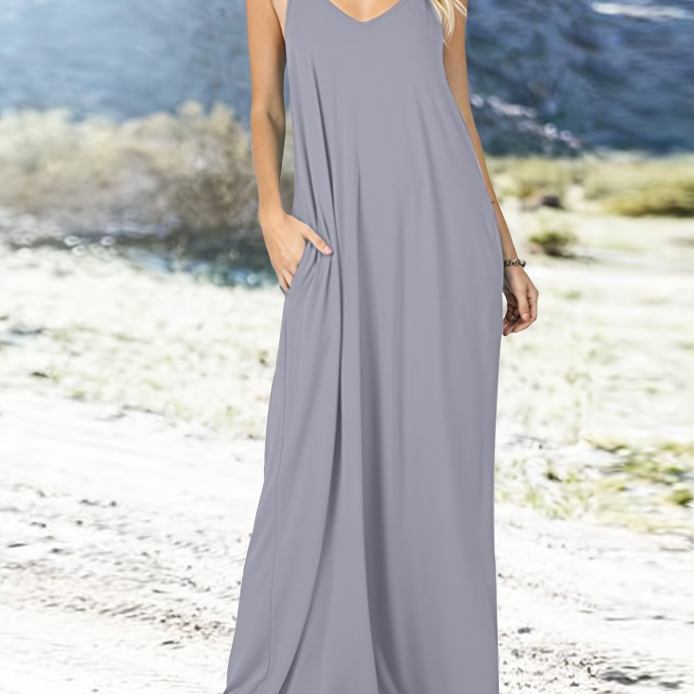 Solid Loose Cami Dress Beach Casual Dress Women's Clothing