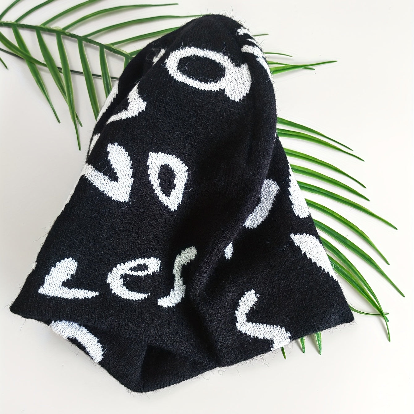 Letter Jacquard Beanie Soft Knit Hat Windproof Warm Cap