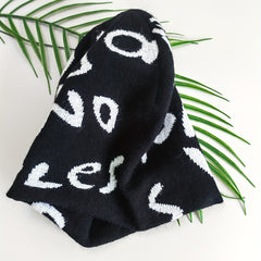 Letter Jacquard Beanie Soft Knit Hat Windproof Warm Cap
