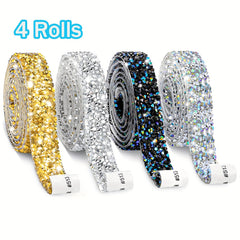 4 Rolls Crystal Rhinestone Ribbon Self Adhesive DIY Craft Stickers