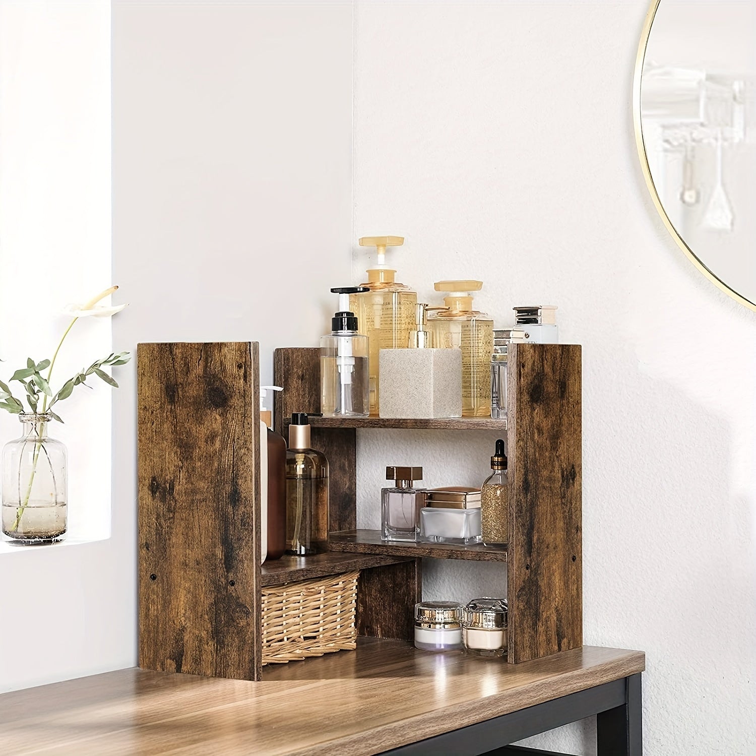 Wooden Office Storage Rack Desktop Organizer Display Shelf