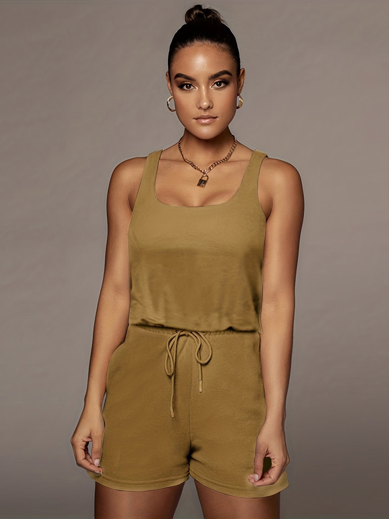 Casual Drawstring Waist Romper Jumpsuit