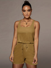Casual Drawstring Waist Romper Jumpsuit