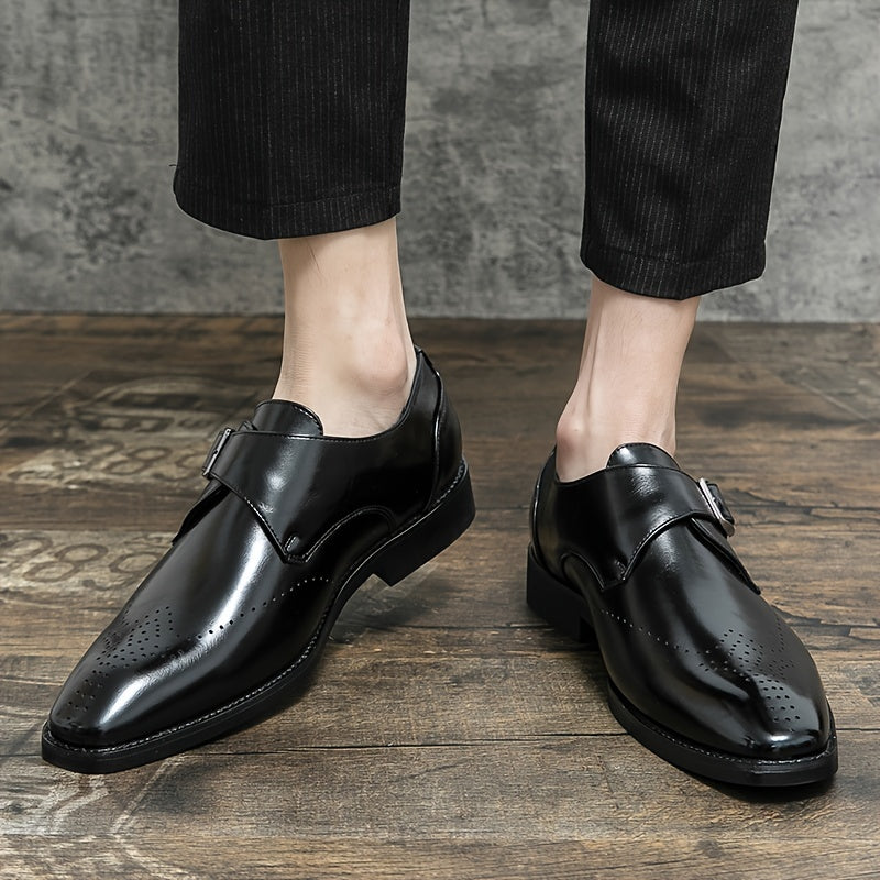 Men's Brogue Monk Strap Loafer Shoes Square Toe Casual Dress Shoes