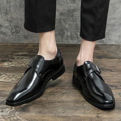 Men's Brogue Monk Strap Loafer Shoes Square Toe Casual Dress Shoes