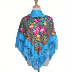 Boho Flower Print Shawl Tassel Wrap Vintage Windproof Warm Cape