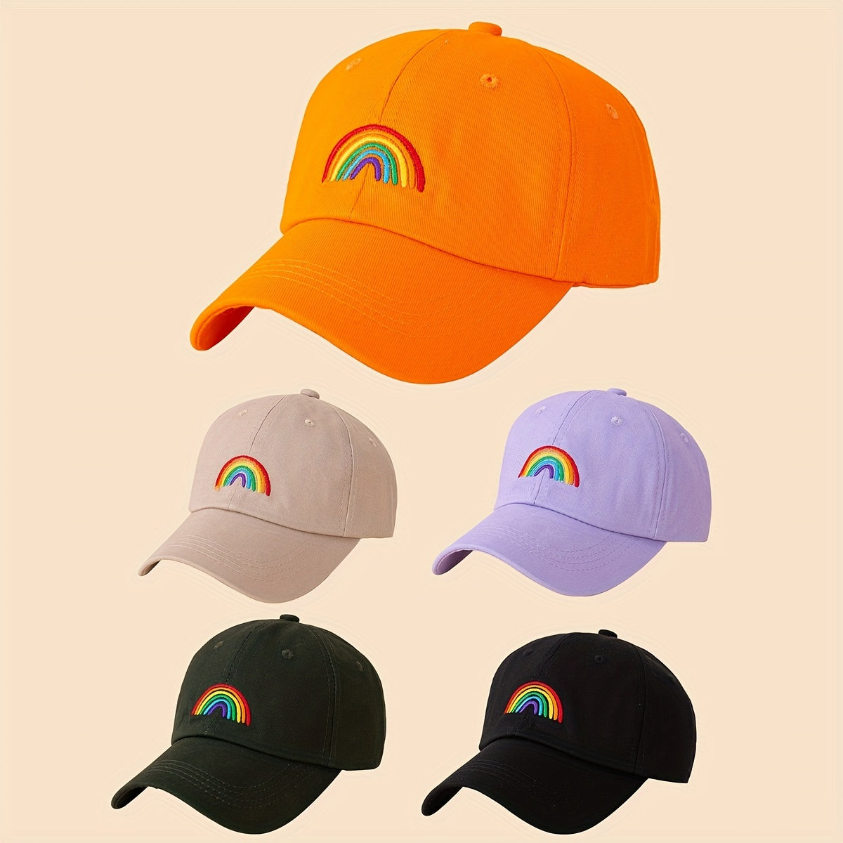 Rainbow Embroidery Casual Baseball Cap Candy Unisex Dad Hats Lightweight