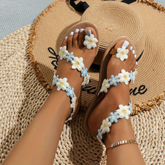 Women's Flowers Decor Toe Loop Flat Sandals