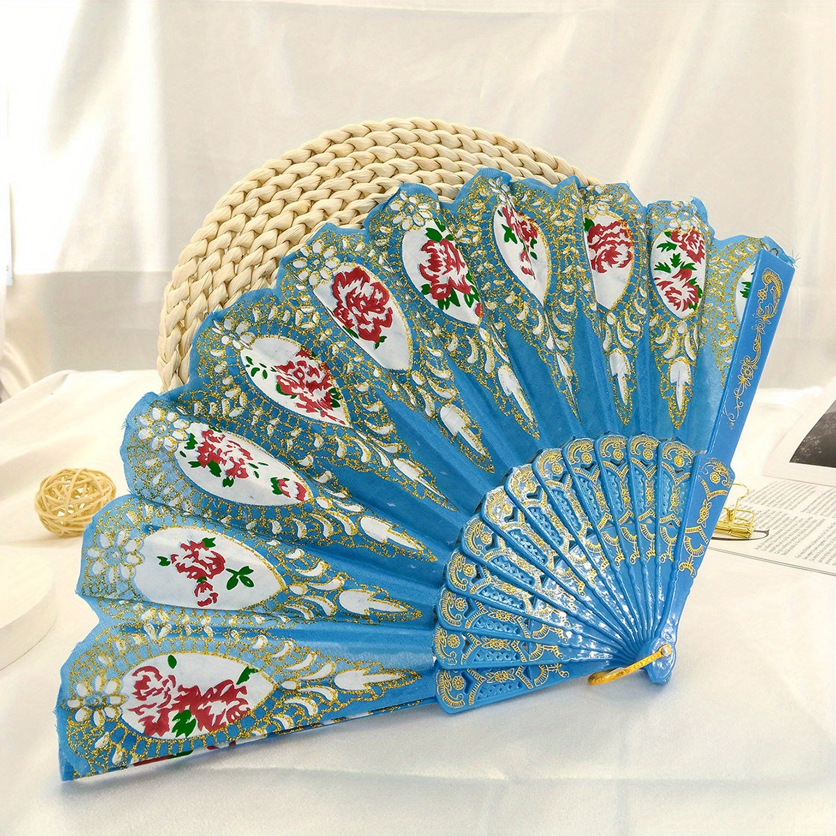 Flower Pattern Folding Fan Stage Performance Props