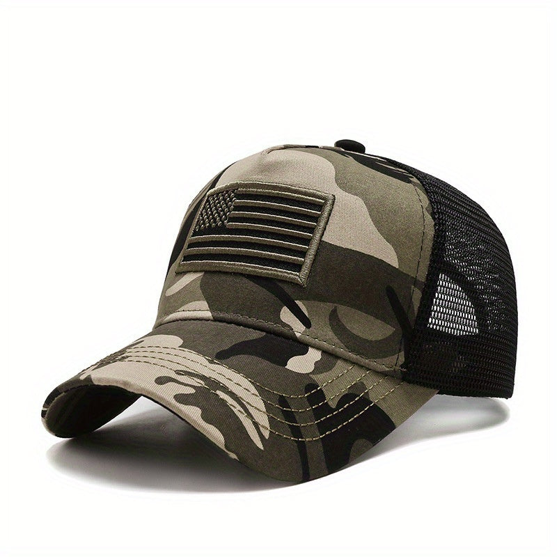 American Flag Embroidered Baseball Cap Half Mesh